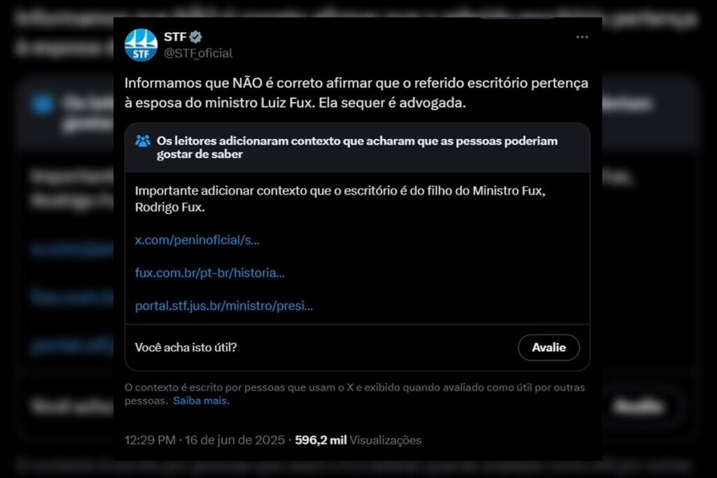Imagem colorida de reprodução de manifestação do STF