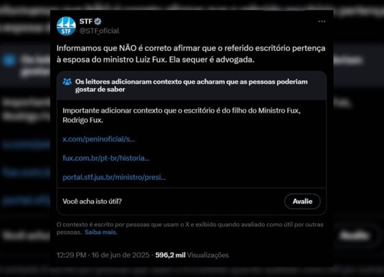 Imagem colorida de reprodução de manifestação do STF